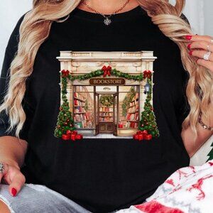 Christmas Bookstore T-Shirt, Cozy Holiday Bookshop Graphic T-Shirt